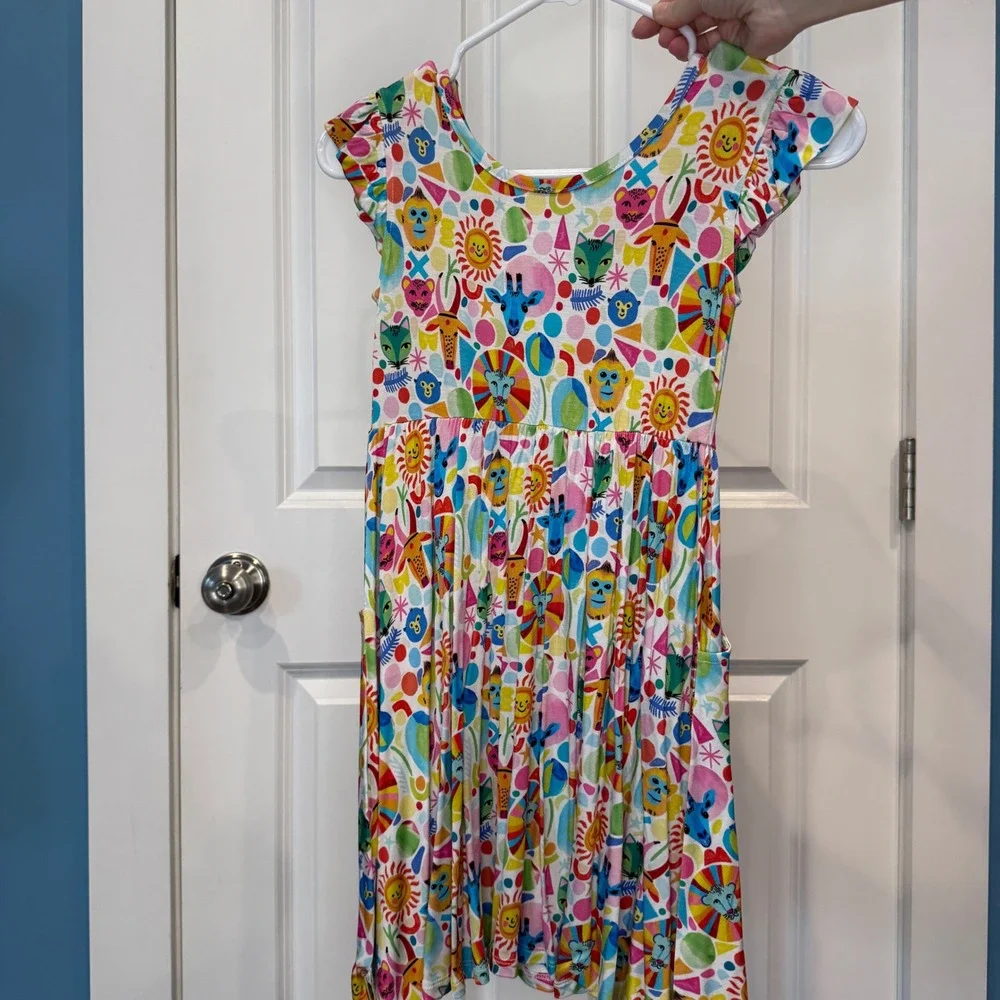 Muse Bamboo Threads Kids Animal‎ Print Bamboo Twirl Dress with Pockets Size 8/9